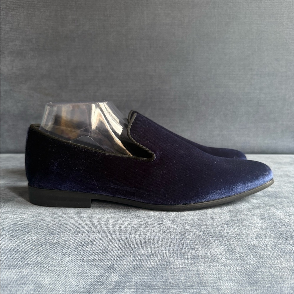JF. J Ferrar Navy Velvet Slip On Loafers Mens SZ 10M Memory Foam Dressy Formal